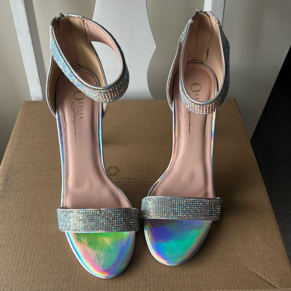 Just in time for prom! Silver Holographic Rhinestone Sandals